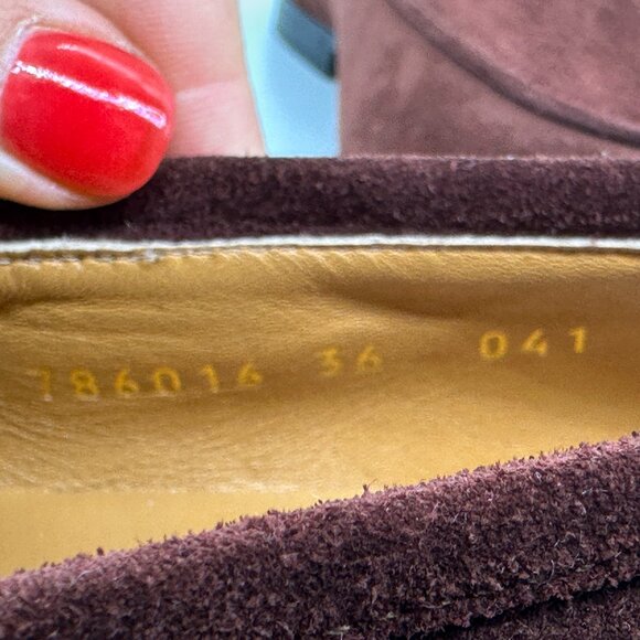 Gucci Jordaan Horsebit Bit Suede Slip On Loafers Flat Shoes Chocolate - Picture 14 of 16